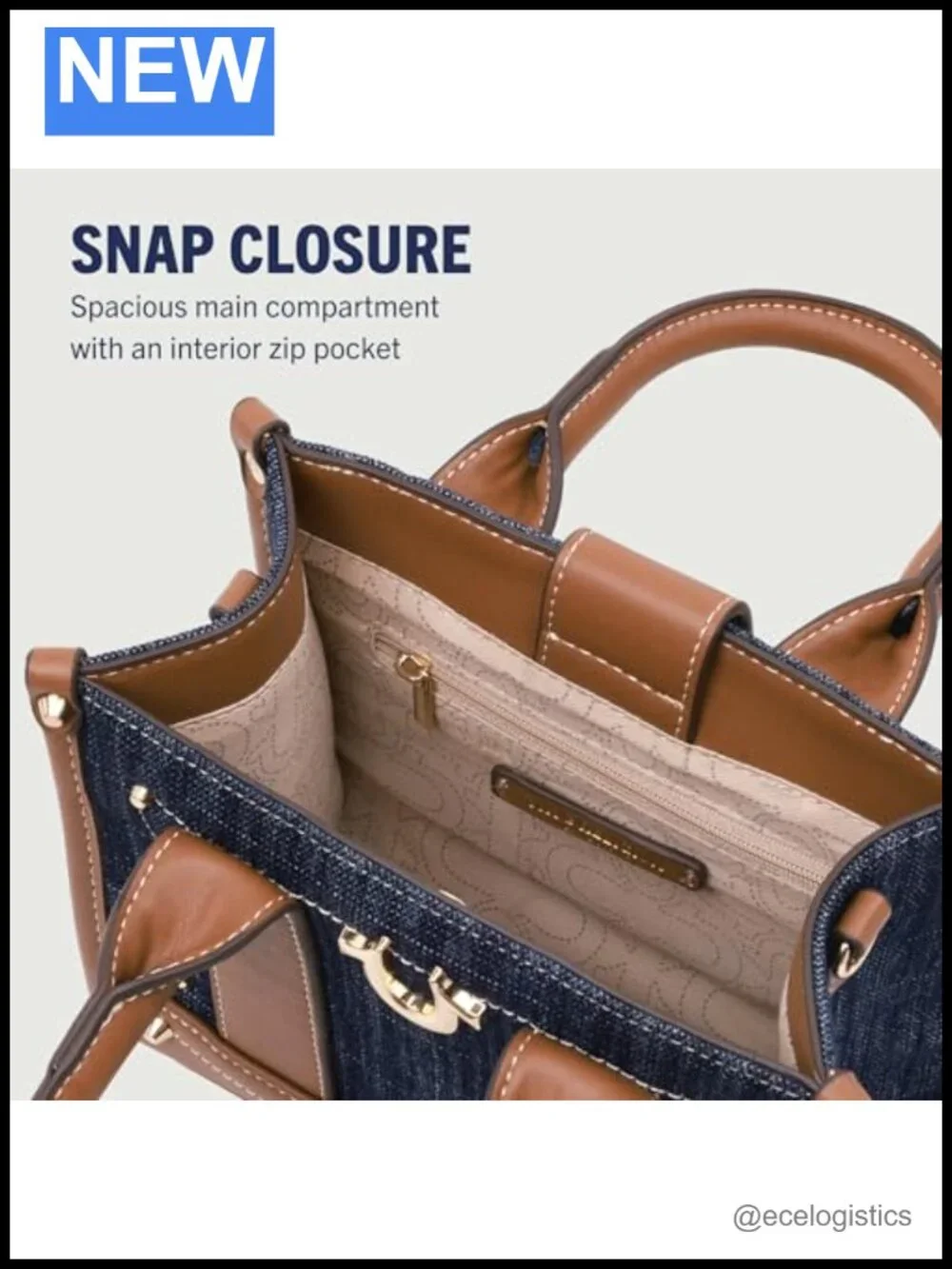 Mini Denim Tote Bag with Adjustable Shoulder Strap, Silver Hardware